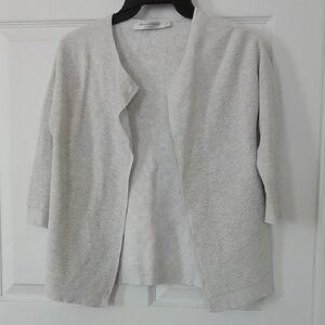 Contemporaine Light Gray Open-Front Cardigan With 3/4 Sleeves Length